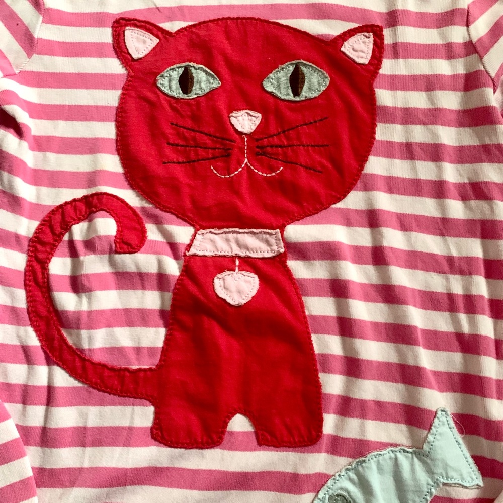 Mini Boden 11-12Y Girls Long Sleeve Striped T-Shirt with Cat/Fish Appliqués - Picture 2 of 5